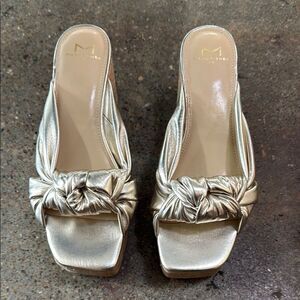 Marc Fisher Gold Mules with Bow Detail